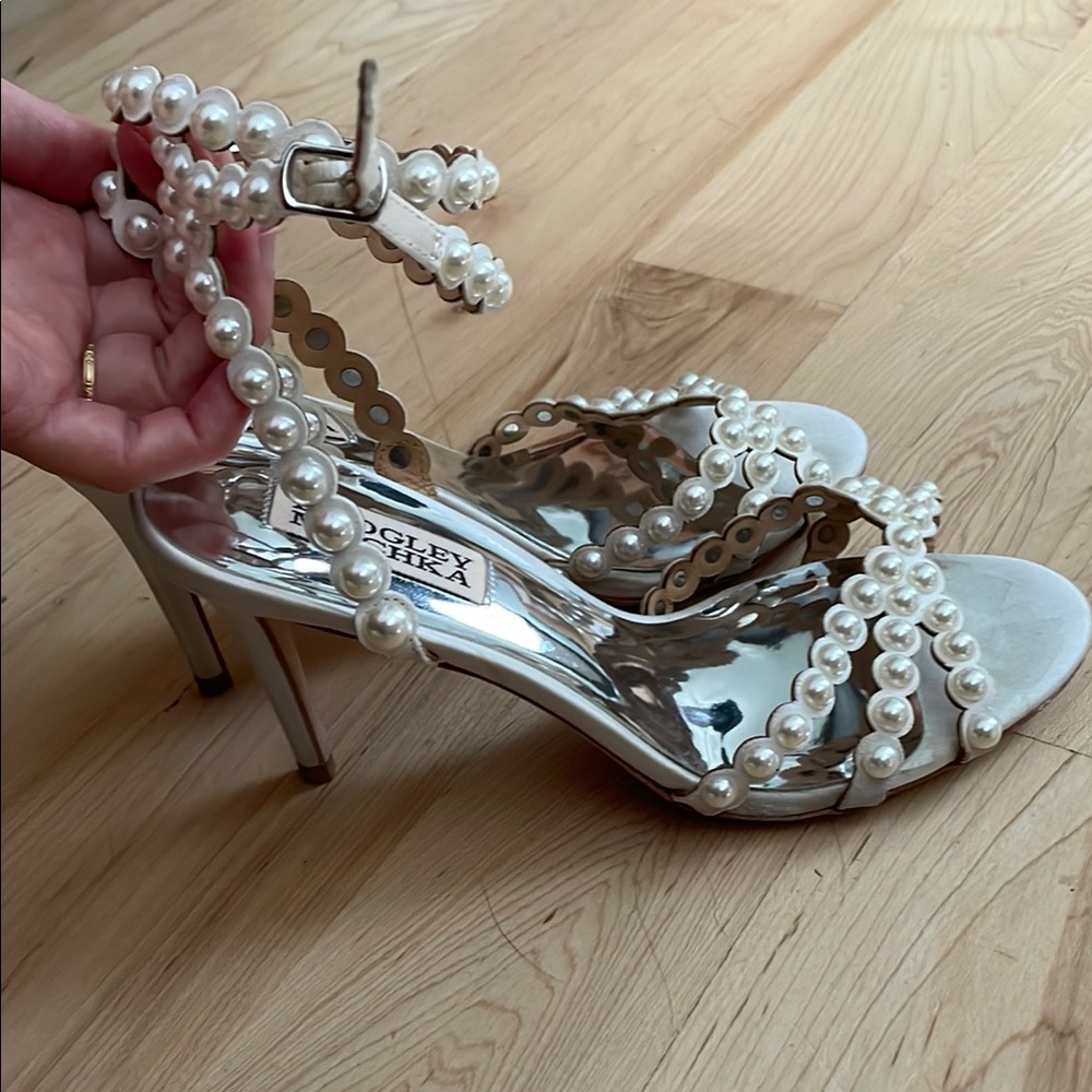 Badgley Mischka White Heels with Pearl Accents